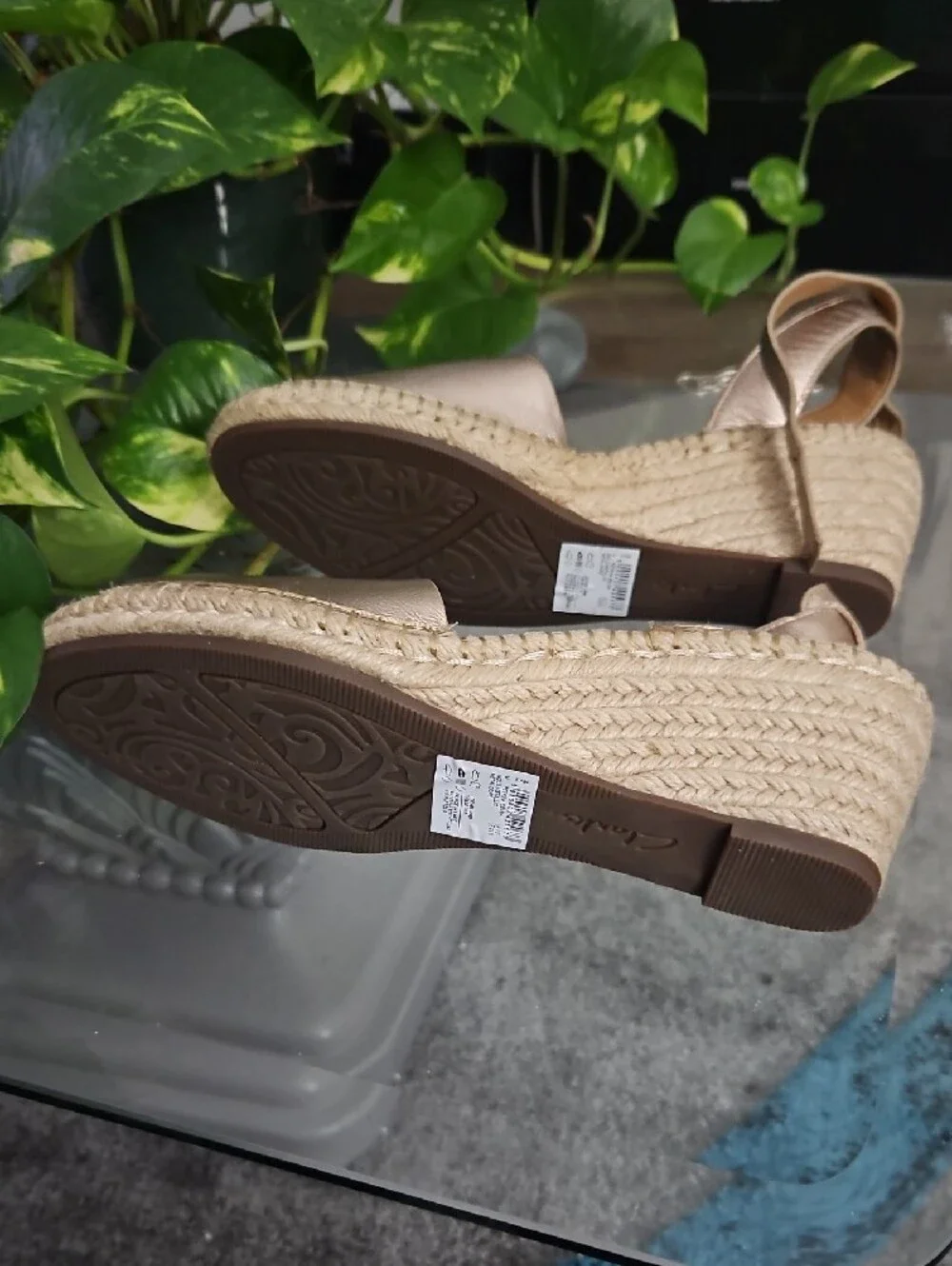 Clarks Rose Gold Espadrille Wedge Slingbacks